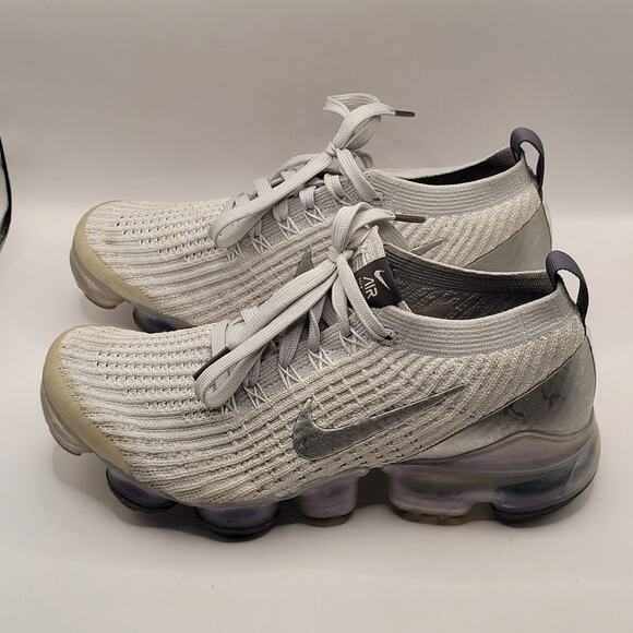 Nike Air Vapormax Flyknit 3 Shoe White Metallic Silver AJ6910-101 Women Size 7 - Picture 1 of 14